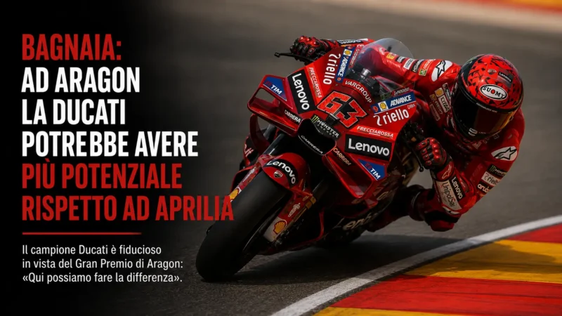 Francesco Bagnaia in pista ad Aragon con la Ducati MotoGP durante il Gran Premio