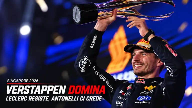 GP Singapore 2026: Verstappen domina, Leclerc resiste e Antonelli vede il Mondiale