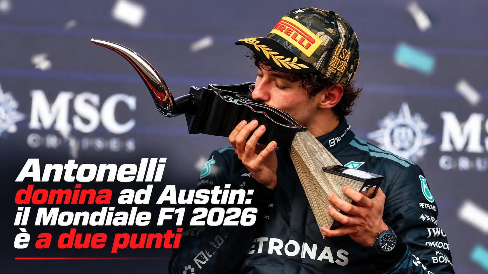 Kimi Antonelli con Mercedes W17 durante il GP Stati Uniti 2026 ad Austin