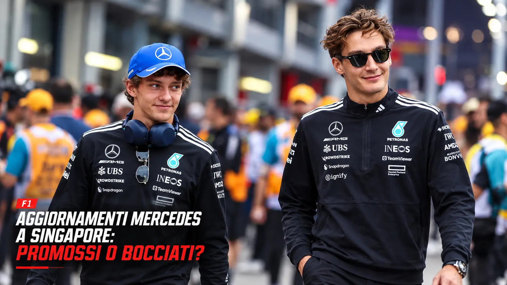 Kimi Antonelli e George Russell con Mercedes durante il GP Singapore 2026