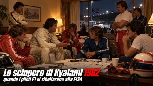 Piloti di Formula 1 durante lo sciopero di Kyalami del 1982