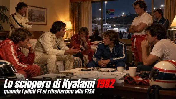 Piloti di Formula 1 durante lo sciopero di Kyalami del 1982
